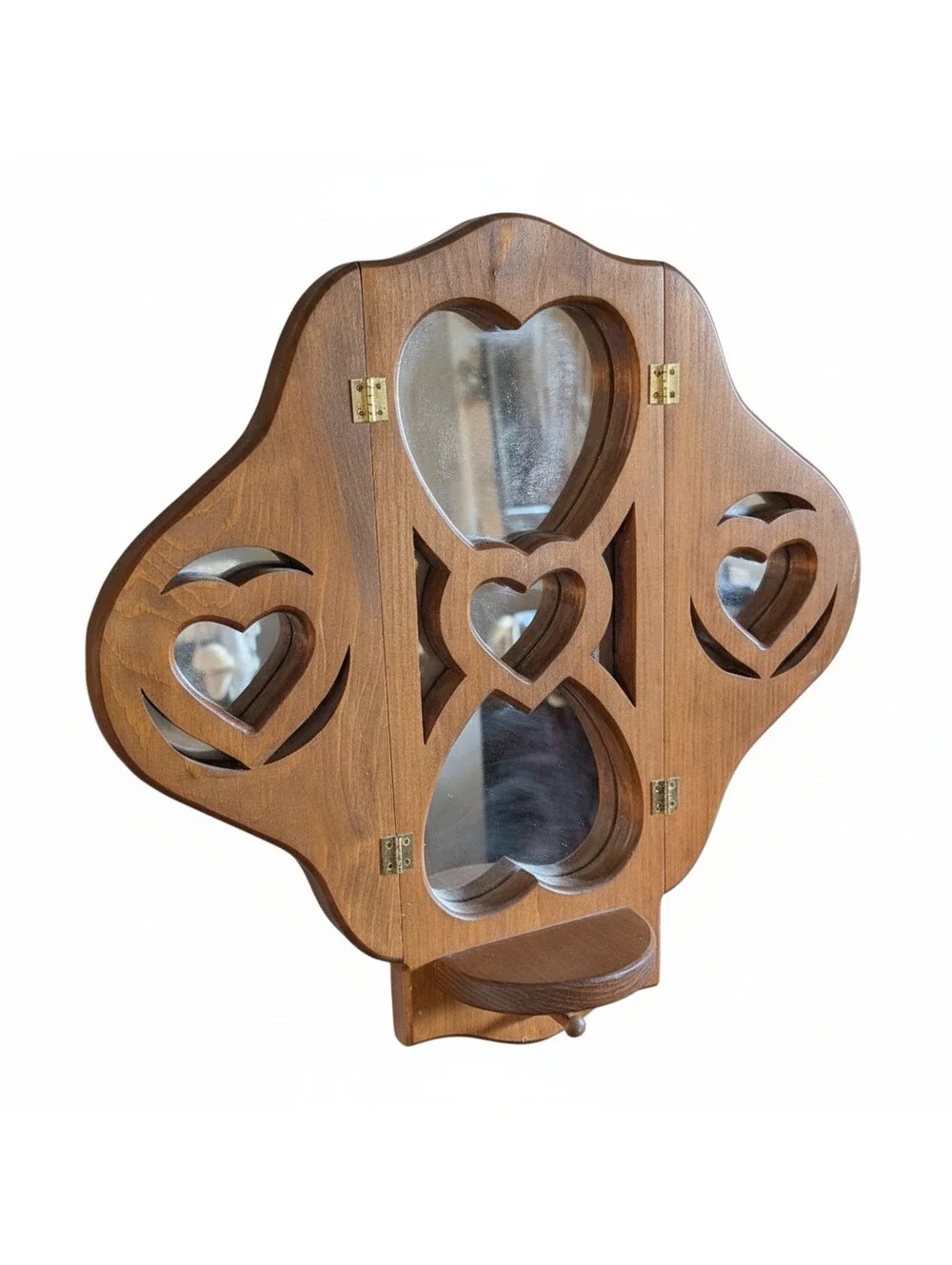 Trifold Cottagecore Wooden Heart Shelf Mirrors